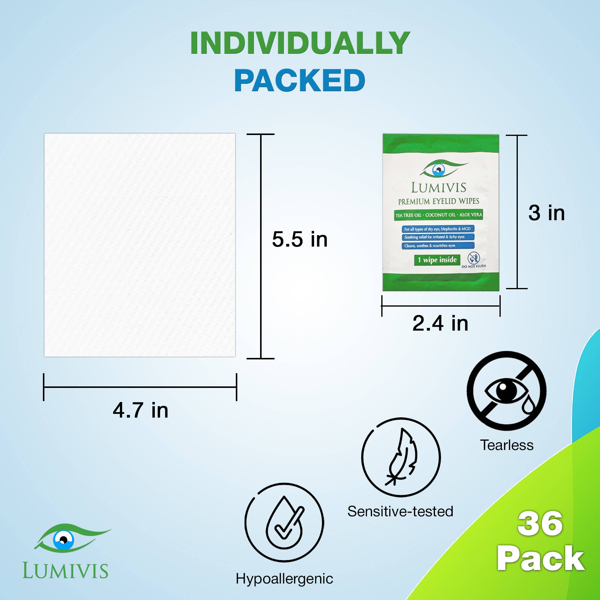 Lumivis - Wholesale Eye Treatment Mask - Lumivis Eyelid & Eyelash Wipes with Tea Tree Oil 108 Pieces2