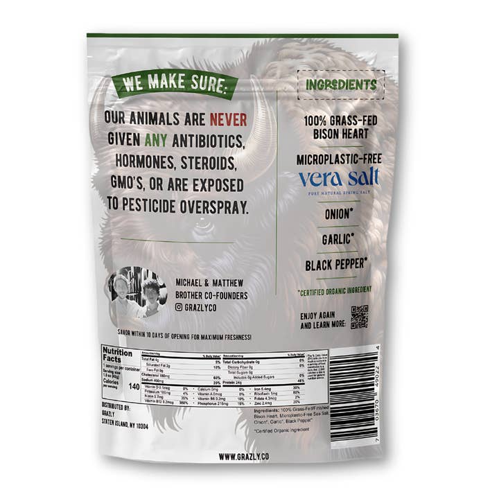 Grazly - Wholesale Dried/Dehydrated Vegetables - "Old Fashioned" Bison Heart Crisps - Organic Spices (25 Count)