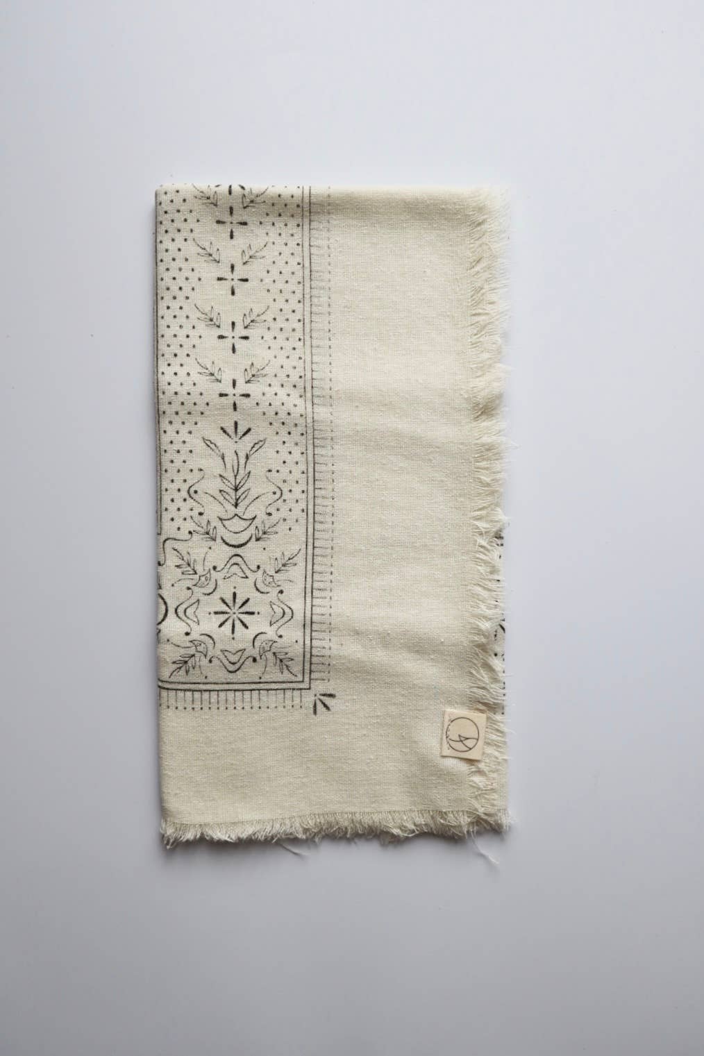 Eco Raw Studio - Wholesale Bandana - Women's - Cream Classic Print Naturally Dyed Bandana (black ink)3