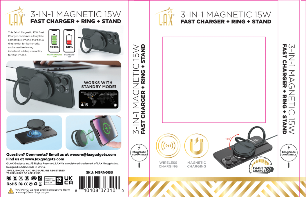 LAX Gadgets - Wholesale Dock en standaard voor telefoon - LAX MagSafe-oplader met standaard Ring Retail Pack8