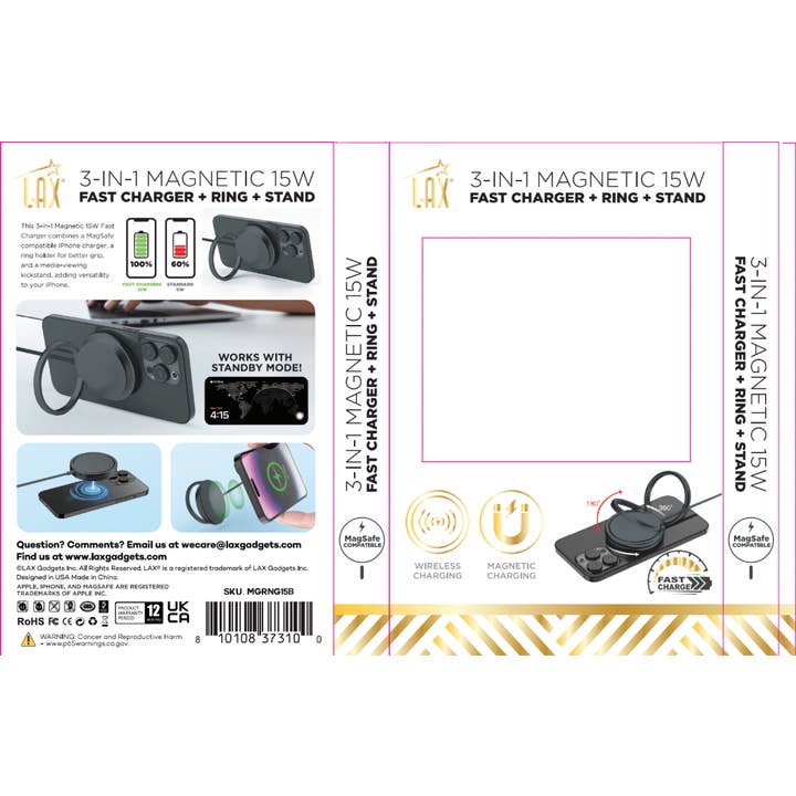 LAX Gadgets - Wholesale Charging Dock - LAX MagSafe Charger with Kickstand Ring Retail Pack8