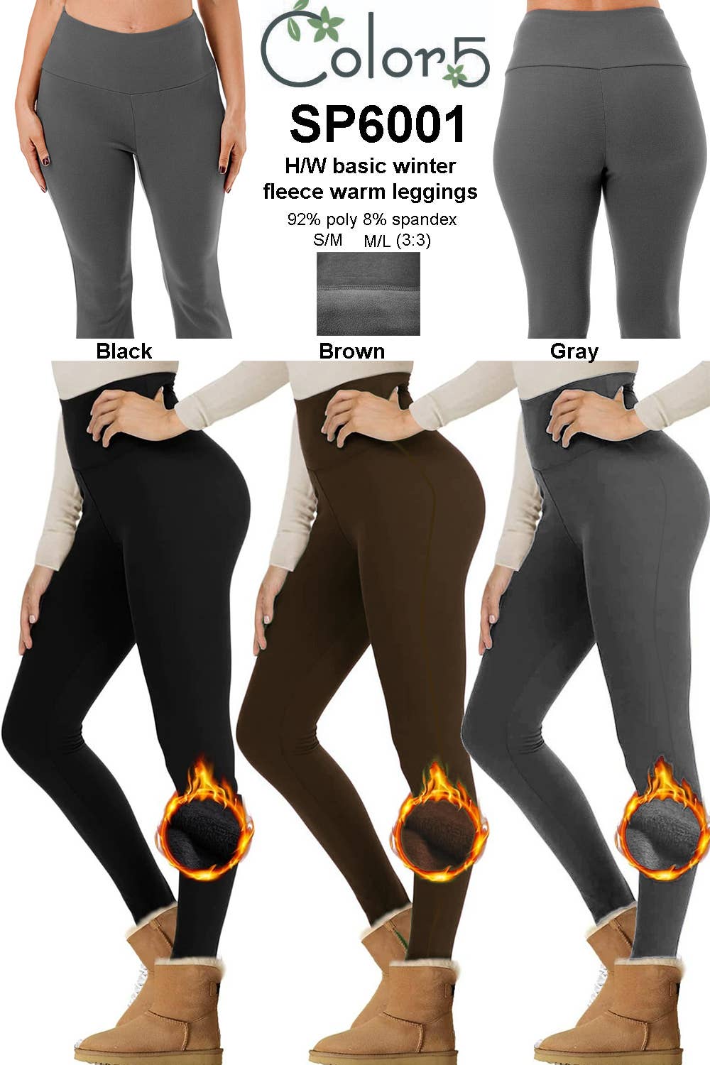 Color 5 - Wholesale Fashion Leggings - Women's - Solid color winter warm fleece lined HW thermal legging pant9