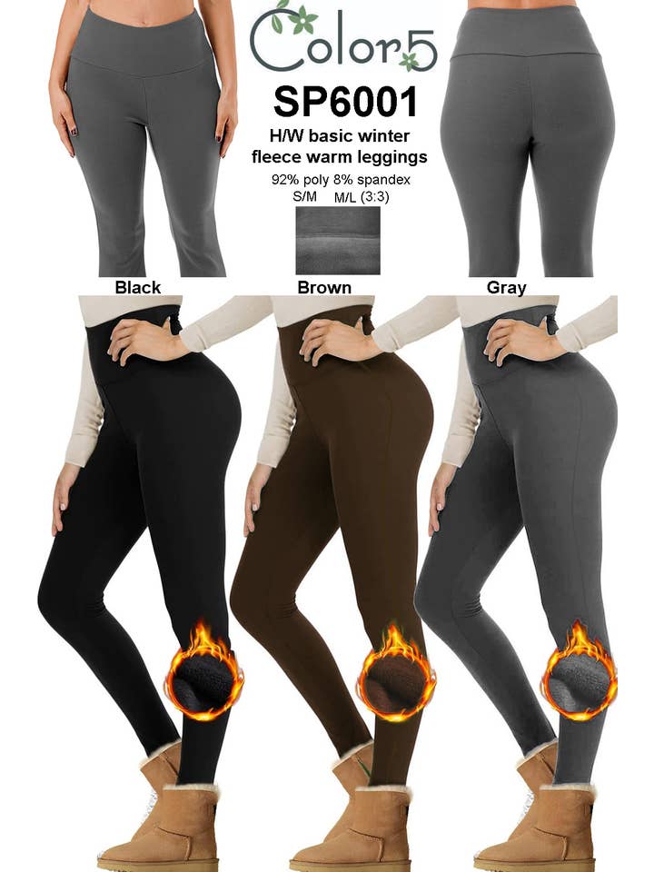 Color 5 - Wholesale Fashion leggings – Women's - Solid color winter warm fleece lined HW thermal legging pant9