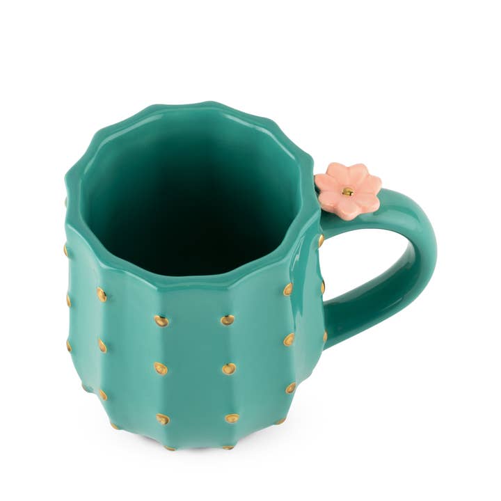 3D Metallic Gold Accented Ceramic Mug Cactus for wholesale by Pinky Up