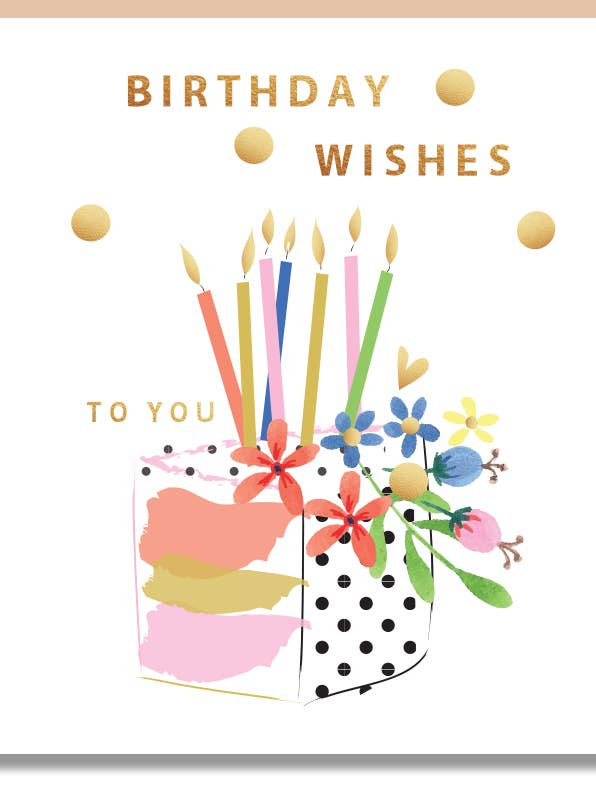 Birthday Floral Cake Slice With Candles Glitter Card B38 for wholesale by SABIVO Design