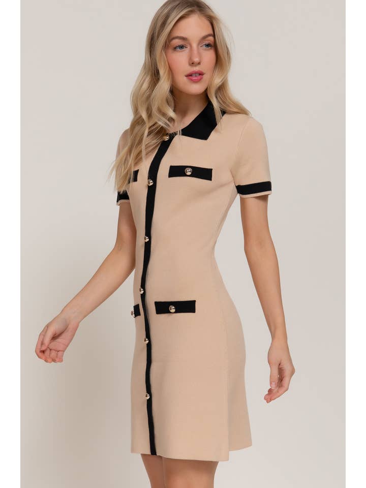 Active Basic | Active USA - Wholesale Dress - Women's - Short Sleeve Polo Mini Dress with Contrast Color6