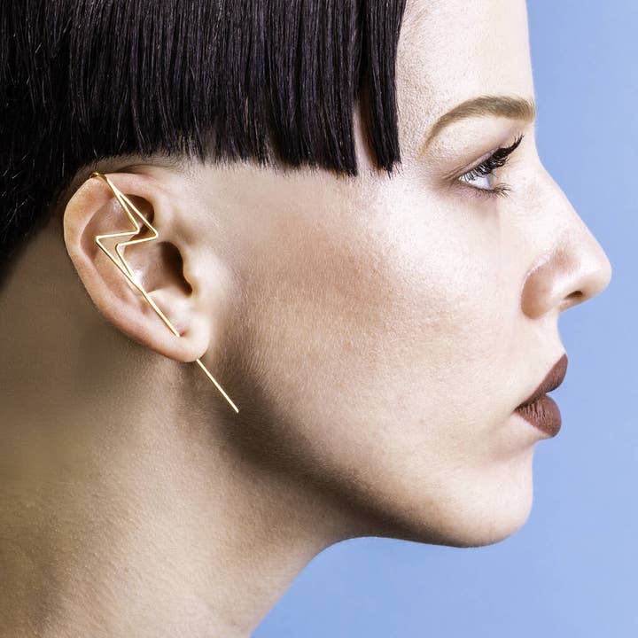 Gold Lightning Bolt Geometric Ear Cuff for wholesale by Otis Jaxon London