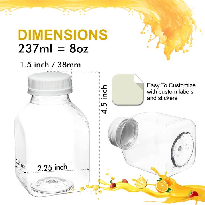 EcoQuality - Wholesale Milk/Juice Bottle - 8oz Empty Clear Plastic Juice Bottles