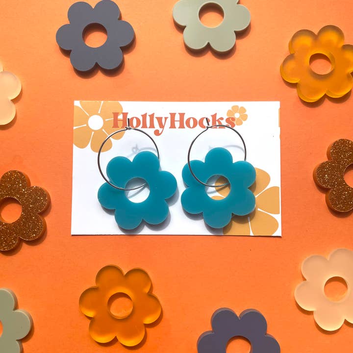 Flower Hoop Lasercut Acrylic Earrings for wholesale by HollyHocks Jewellery