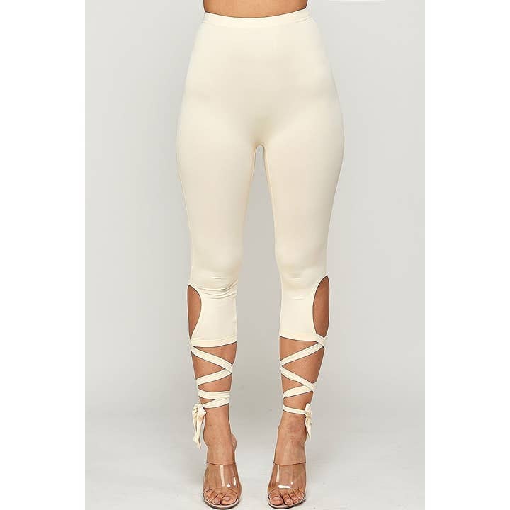 KHAKI Leggings med hög midja med snörning för wholesale på Faire