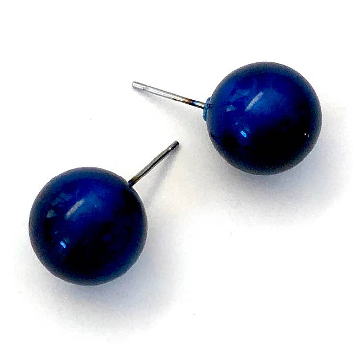 Navy Moonglow Ball Stud Earrings for wholesale by Leetie Lovendale