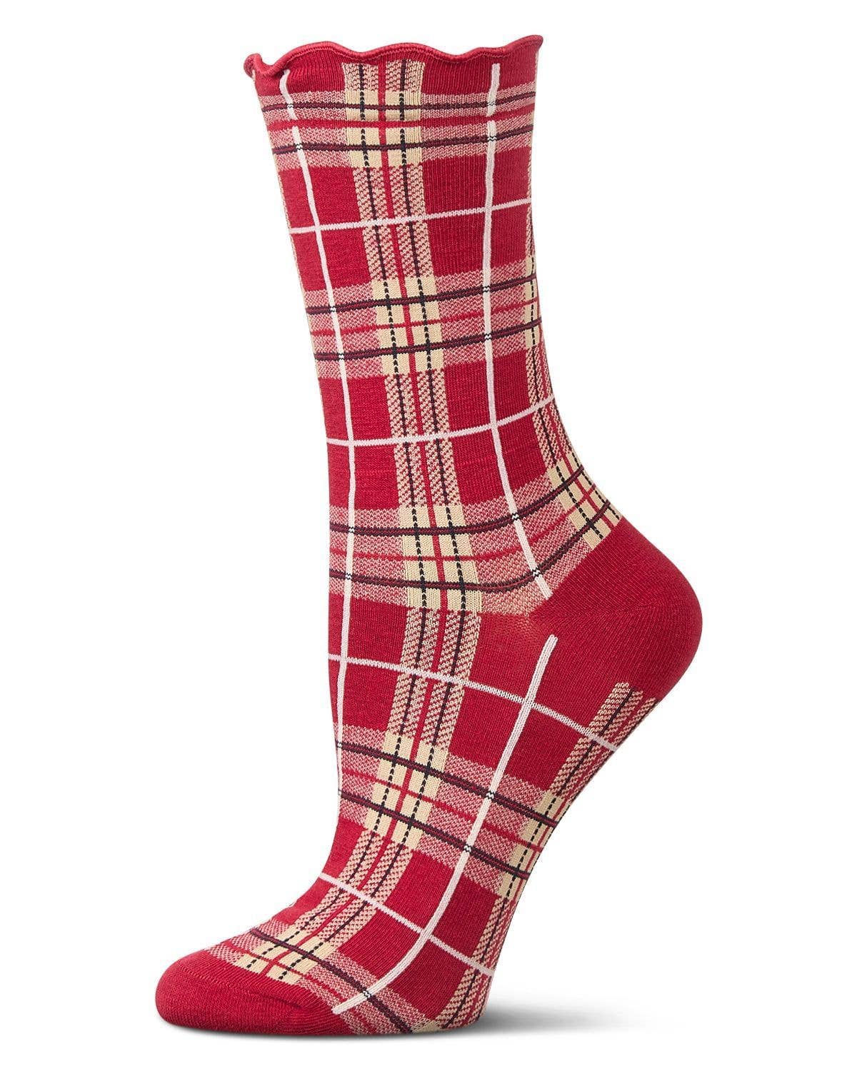 Infinity Classics International Inc. - Wholesale Socks - Women's - Memoi Classic Plaid Lettuce Edge Crew