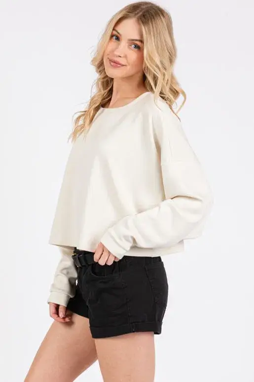 Final Touch – wholesale Stickad topp - Dam – Modal Drop Shoulder Långärmad Crop Top - NT3134711