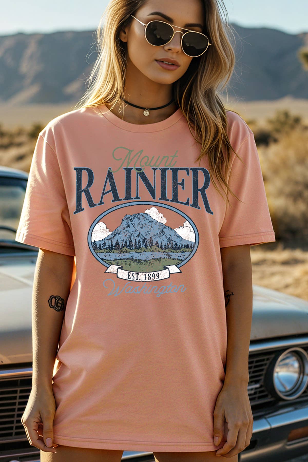 BouTeeQue Closet - Wholesale Screen Printed T-Shirt - Women's - BT2592-T Women Mount Rainier Graphic Print Short Sleeve Top8