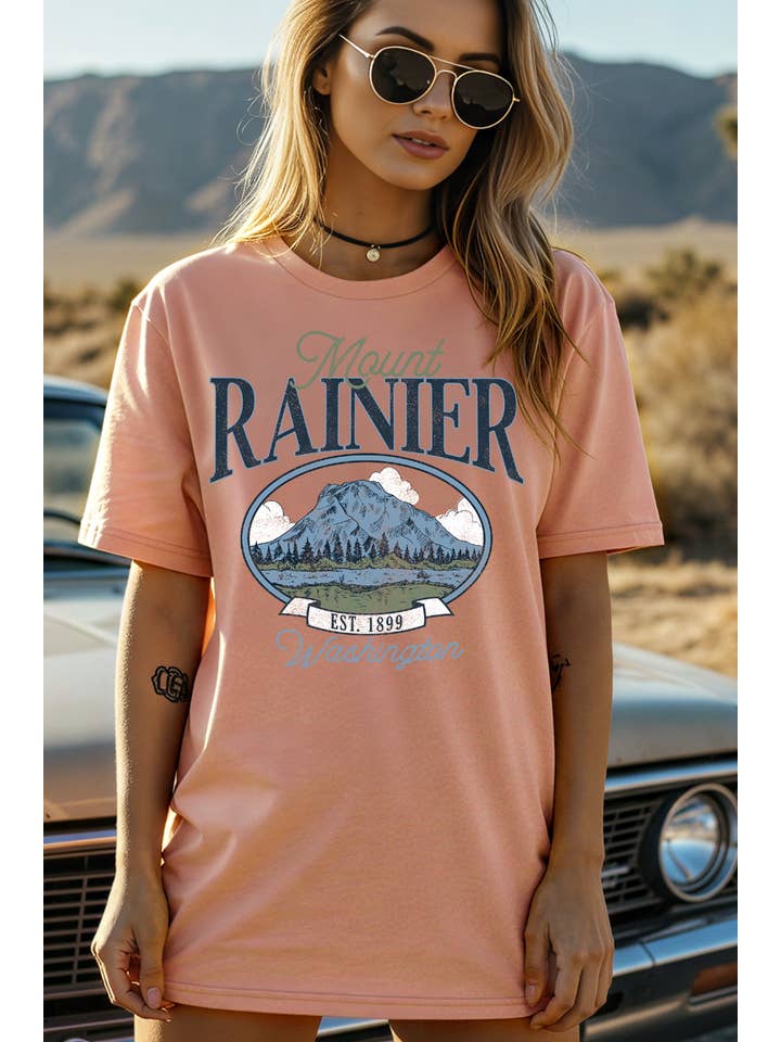 BouTeeQue Closet - Wholesale Screen Printed T-Shirt - Women's - BT2592-T Women Mount Rainier Graphic Print Short Sleeve Top8