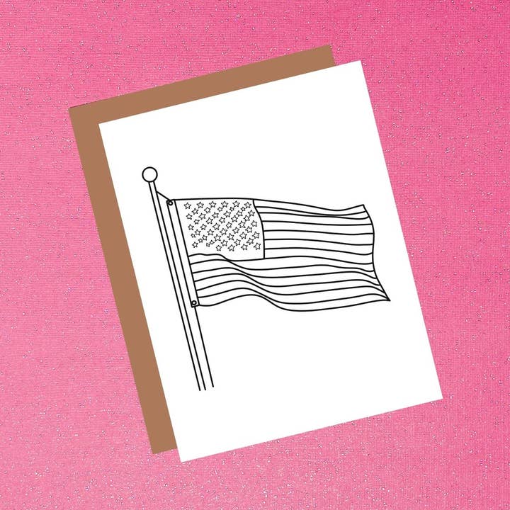 Coloriez votre propre carte - Carte à colorier avec drapeau américain pour la vente par Tiffany Ascensio Designs | Watercolor Greeting Cards