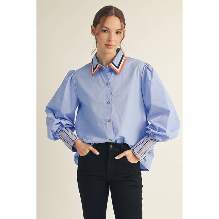 Embroidery Accent Shirt for wholesale by STYLE USA