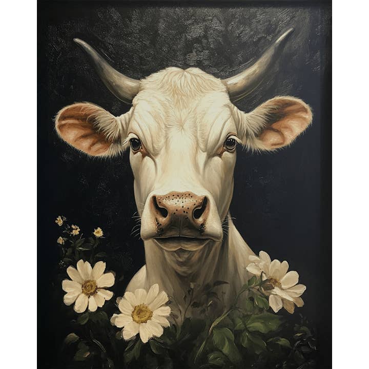 Mowbi - Wholesale Art Print - White Bull Portrait - Animal Still Life Wall Art Prints – 8″x10″ Artwork for 11″x14″ Frame