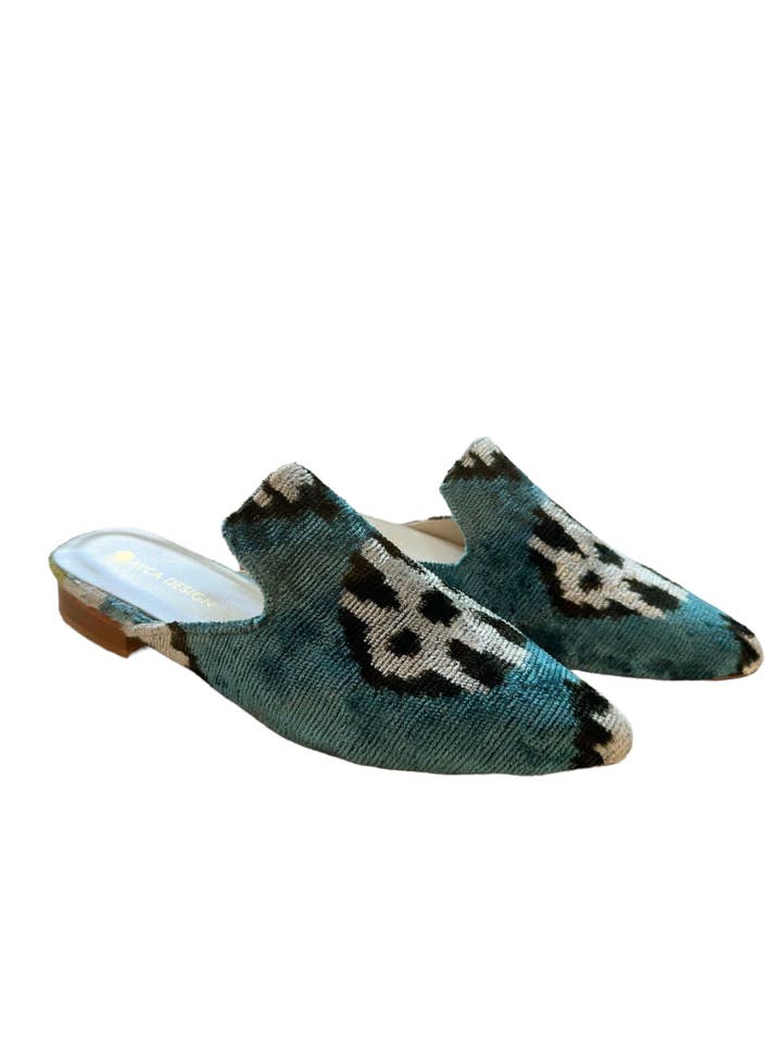 AYCA DESIGN - Wholesale Mules - Women's - Silk Velvet Ikat Point Toe Slide1