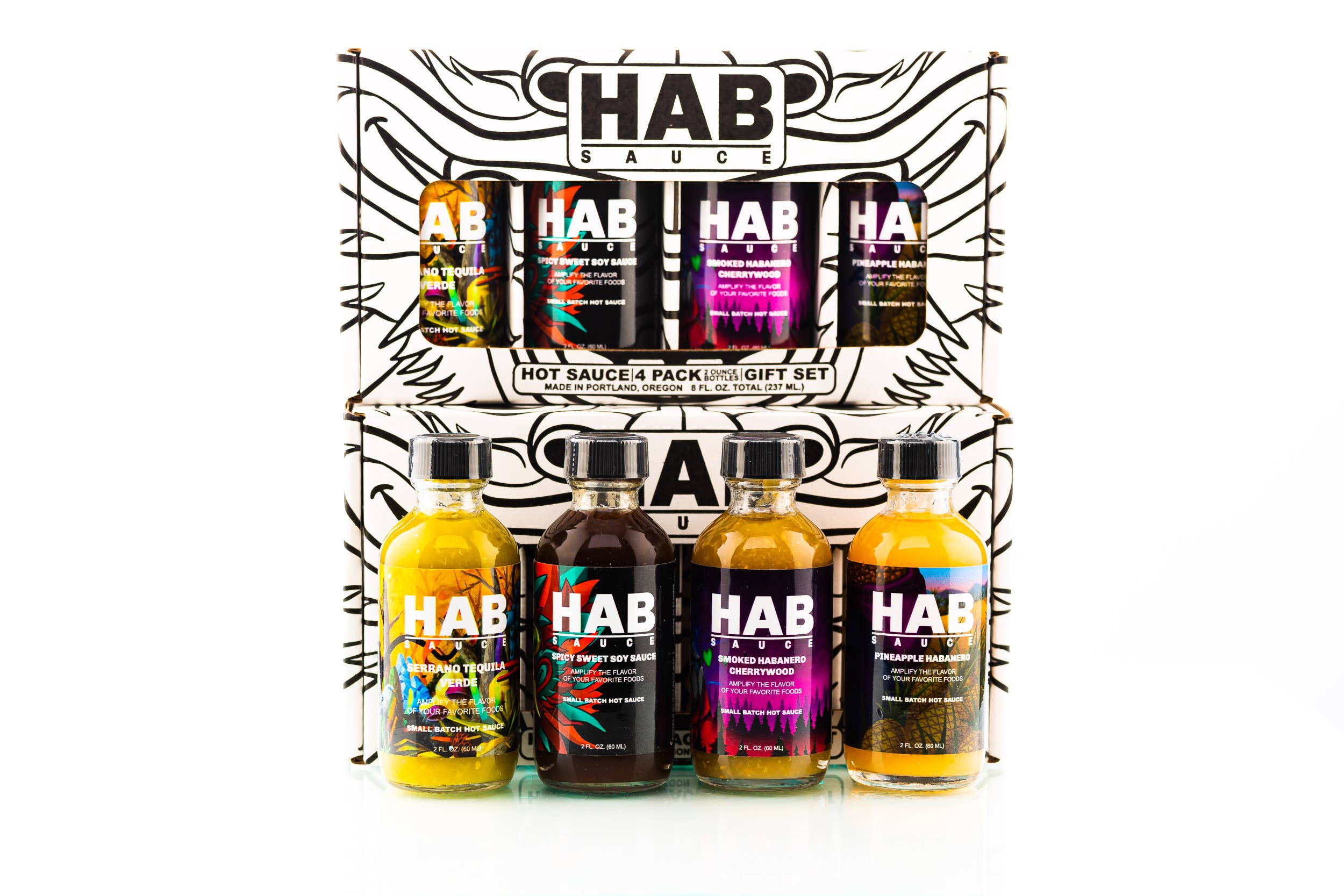 HAB Sauce – Molho picante por atacado – Conjunto de Oferta de Molhos Picantes 4-Pack 2 oz. (60ml) da HAB Sauce1