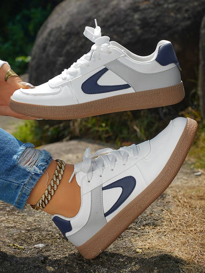 Color Contrast PU Leather Lace-up Sneakers | US6-10 for wholesale by Aapparella