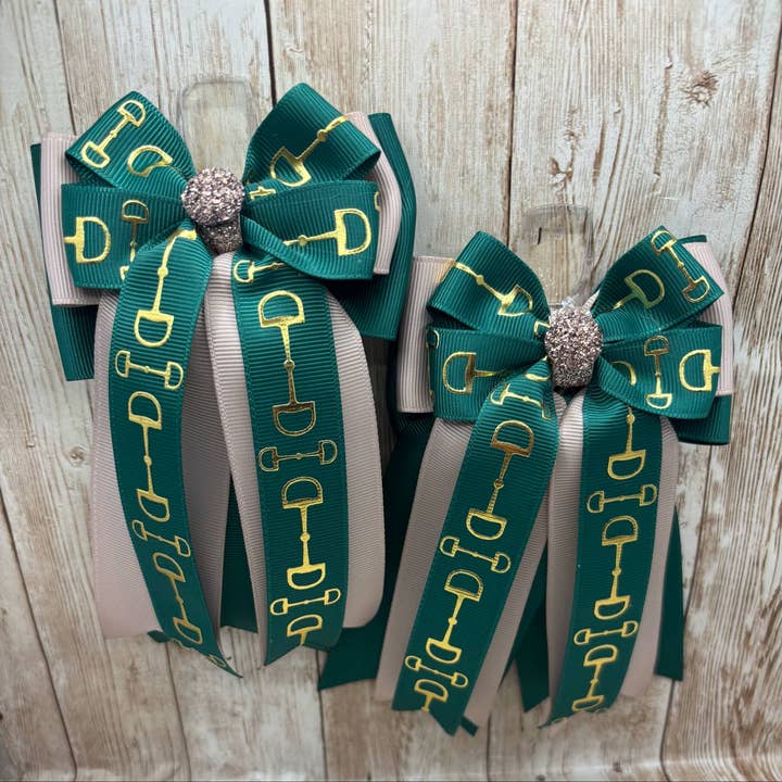 Horse Show Bows - Hunter Green and Tan for wholesale by Benny Bows