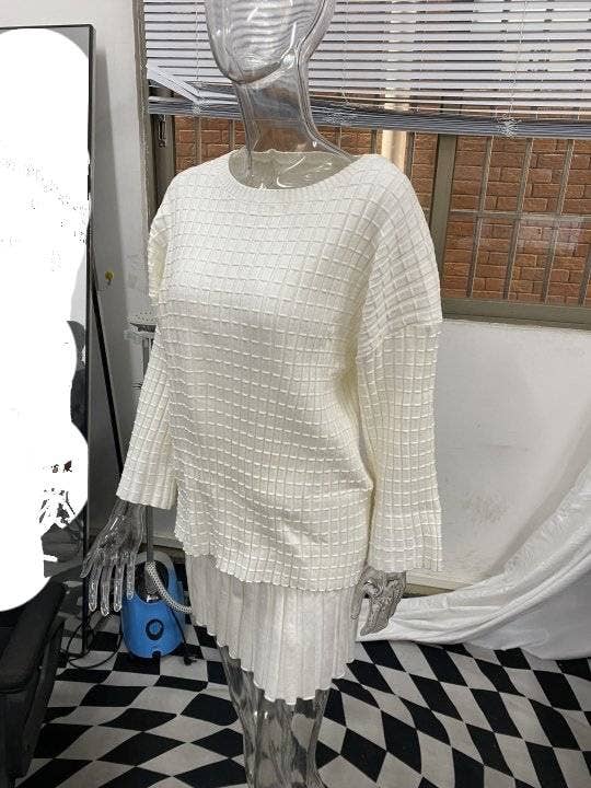Rosa Clothing - Wholesale Top & Skirt Set - Women's - Waffle Knit Sweater Pleated Skirt Knit Set1