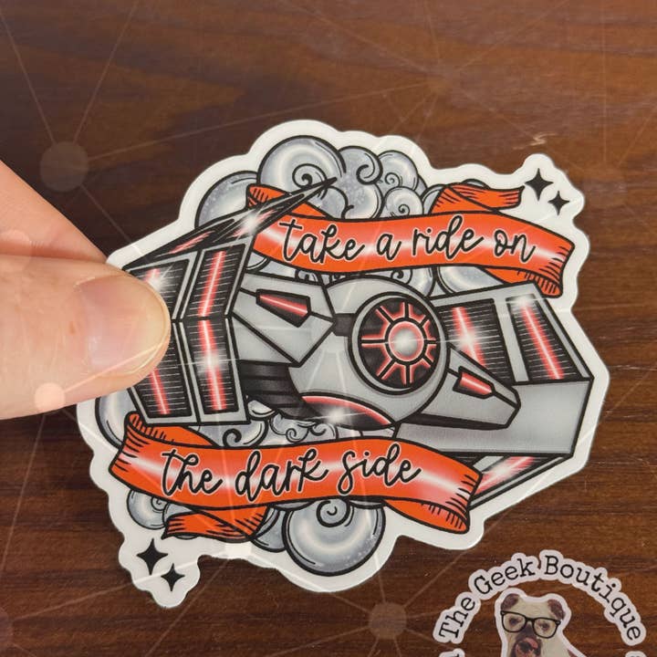 Autocollant de film de science-fiction "Faites un tour du côté obscur" de 3 pouces pour la vente par The Geek Boutique