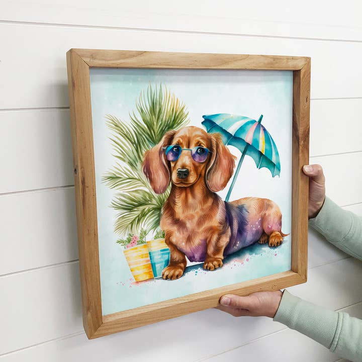 Hangout Home - Wholesale Sign - Dauchund Dog Summer Dog Small Canvas Sign- Beach Dog
