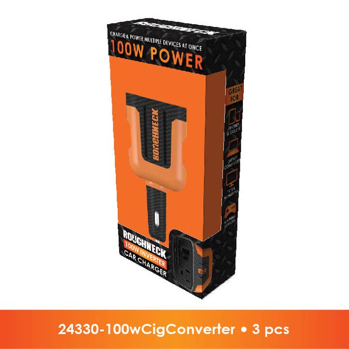 Novelty Closeout - Wholesale Portable Charger - Car Charger Power Inverter 100w 3 Port With Plug- 3/Pack