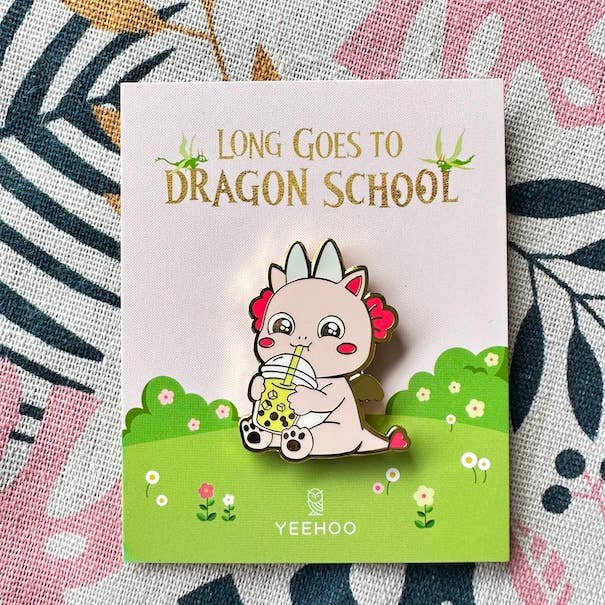 CapyFun - Wholesale Lapel Pin/Button - Cute Axolotl Pink Dragon Boba Tea Hard Enamel Pin Gift1