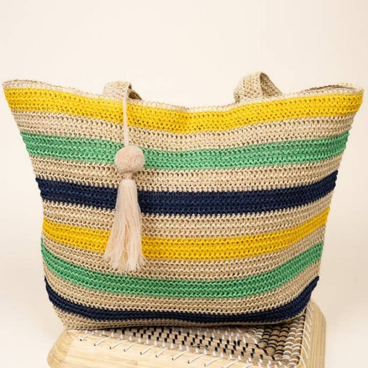 MiMi Wholesale - Wholesale Tote Bag - Women's - Amara Striped Crochet Women's Tote Bag with Tassel8