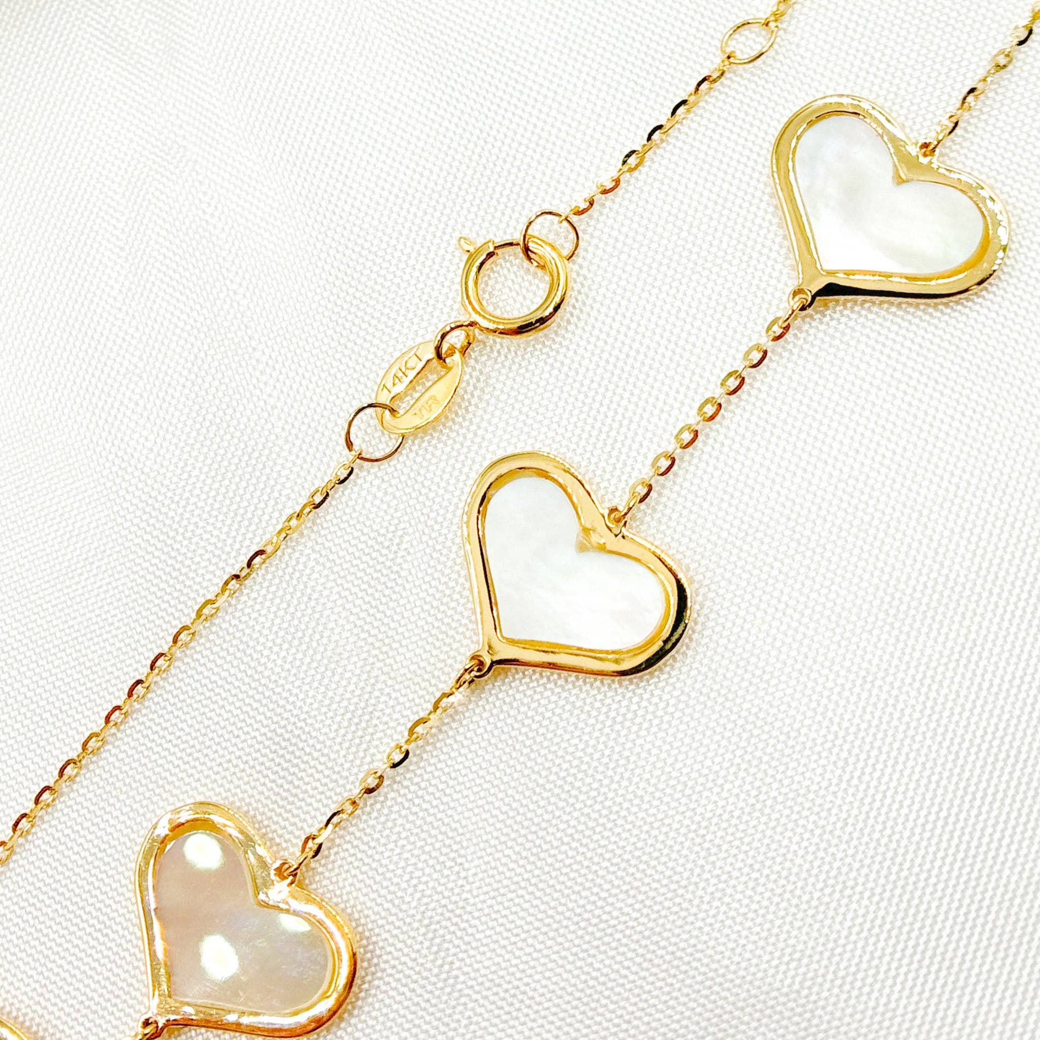 Yellow BR402583. 14K Solid Gold Mother of Pearl Heart Bracelet for wholesale on Faire3