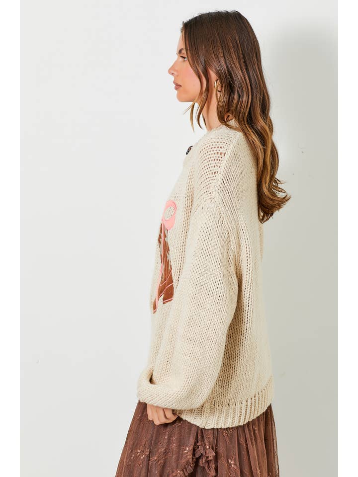 NATURAL COWBOY BOOTS WITH RIBBON KNIT SWEATER for wholesale on Faire