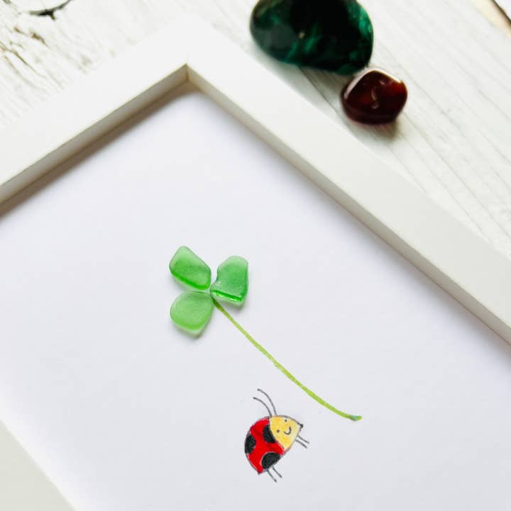 Sook & Hook - Wholesale Art Print - Clover with Ladybug Sea Glass Art2