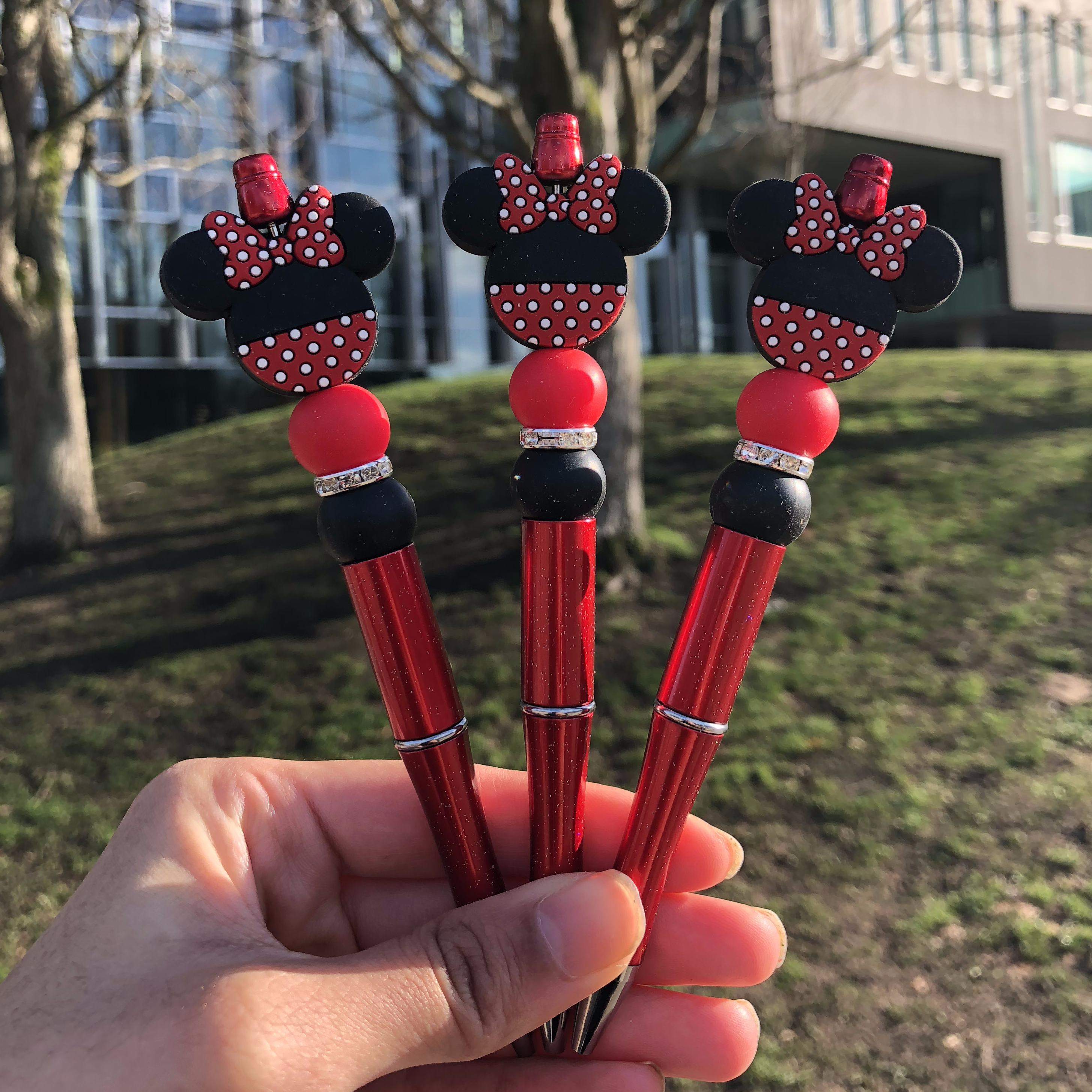 Amy Designs – Engroshandel Pen – Rød Minnie Mouse Beaded Pen 2