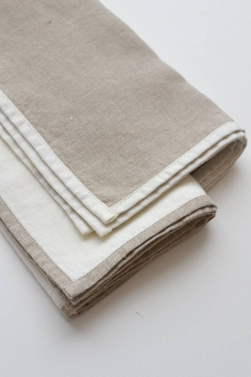 Linen Way Inc. - Wholesale Dinner & Cloth Napkin - Halo Linen Napkin with Trim - Natural & White, Set of 41