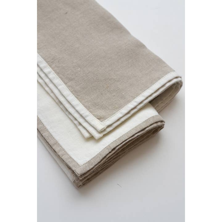 Linen Way Inc. - Wholesale Dinner & Cloth Napkin - Halo Linen Napkin with Trim - Natural & White, Set of 41