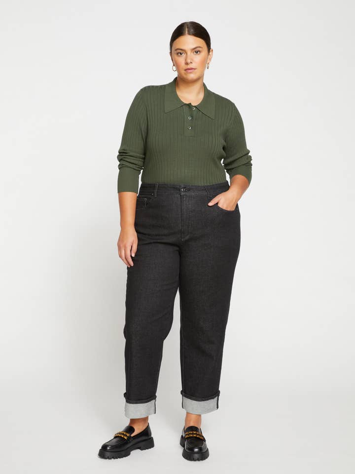 Stevie High Rise Cuffed Straight Leg Jeans - Black Selvedge for wholesale by Universal Standard