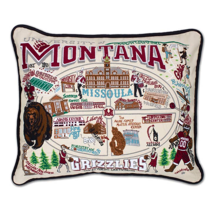 Montana, University of Collegiate Embroidered Pillow for wholesale by catstudio