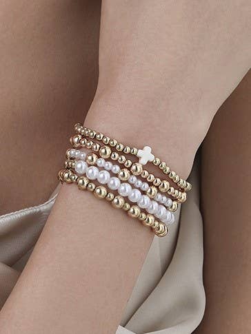 MULTI BALL PEARL CHAIN STRETCH BRACELET | 40B5128 for wholesale by JOSSLYN by wall to wall
