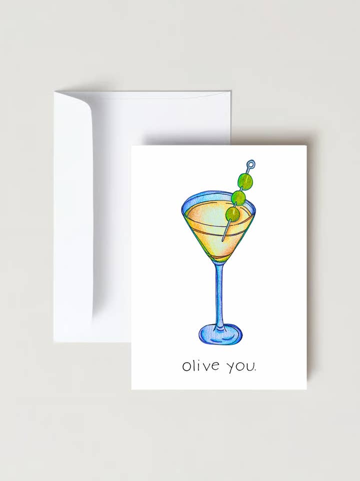 Olive You Just a Martini Bit - Valentine's Day Cocktail Card for wholesale by The Blank Canvas Company