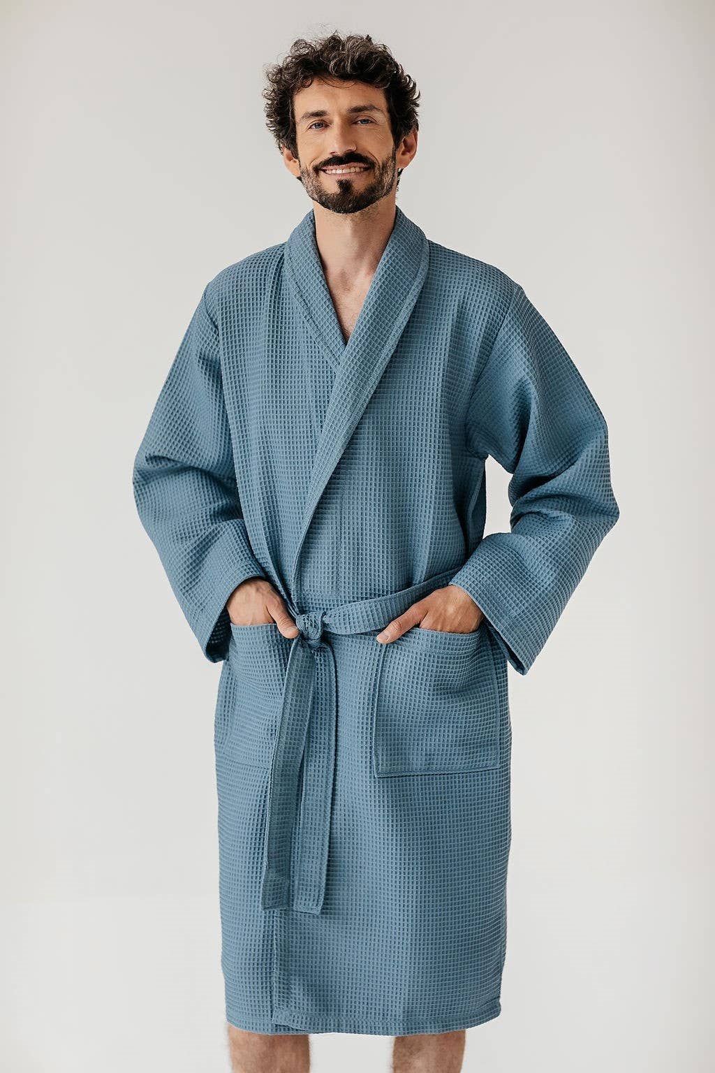 Casilin - Vendita all'ingrosso Vestaglia - Unisex - Accappatoio da sauna in cotone effetto waffle - Blu jeans7