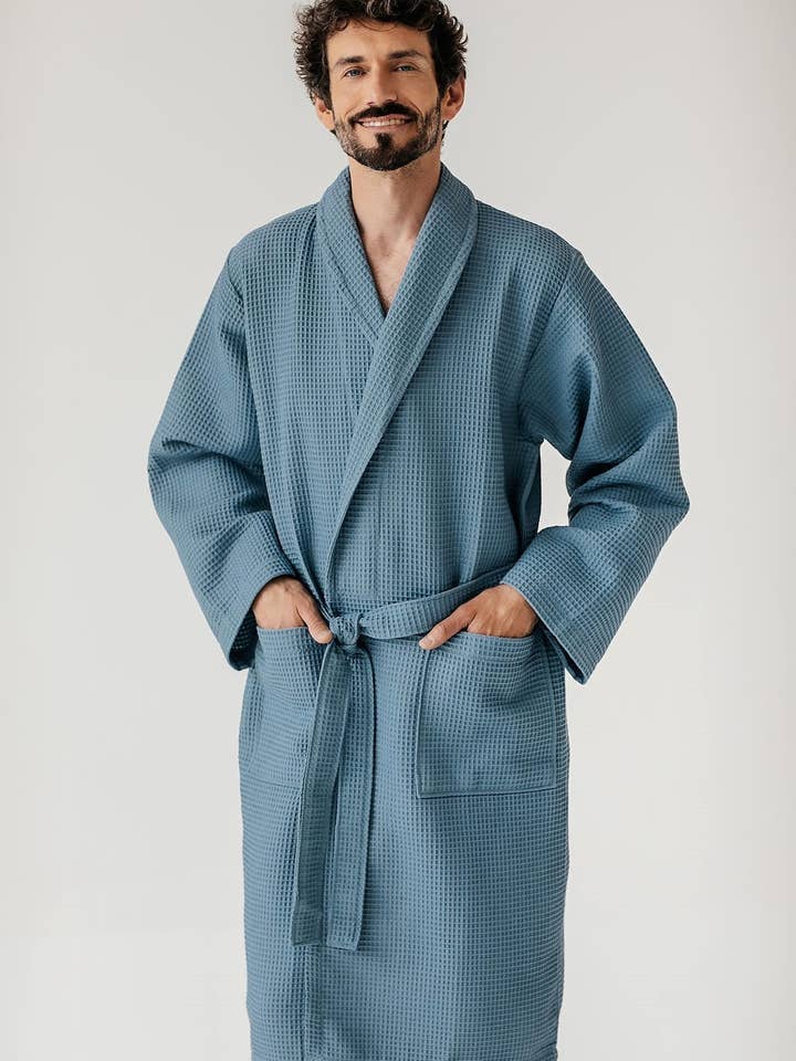 Casilin - Wholesale Robe - Unisex - Waffle Cotton - Sauna Bathrobe - Jeans Blue7