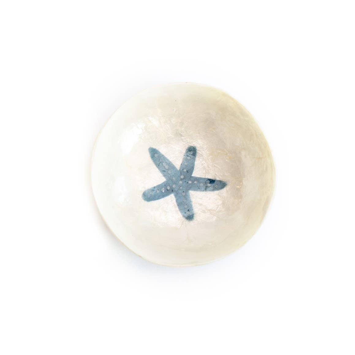 Dekorasyon Gifts Decor - Wholesale Decorative Plate/Dish/Bowl - 3.5" Round Capiz Bowl - Starfish Design (Blue/Natural)
