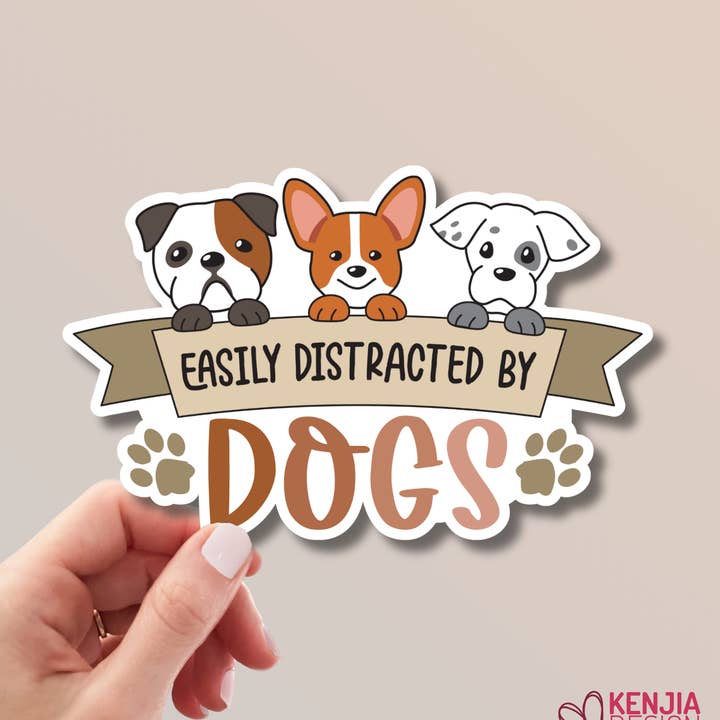 Dog Mom Stickers and Magnets / Easily Distracted by dogs for wholesale by Kenjia Design