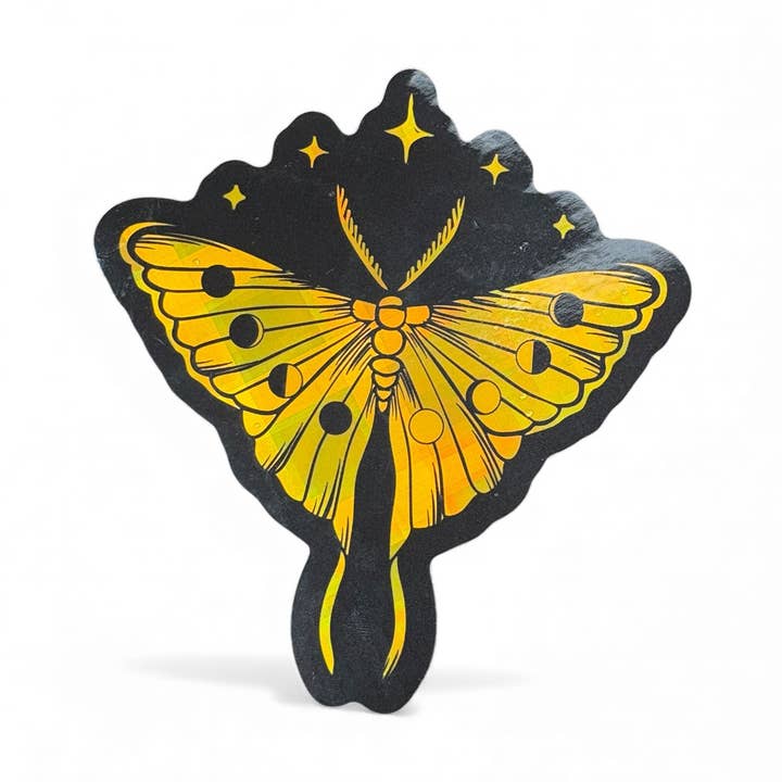 Celestial Moth Shiny Gold Foil Sticker for wholesale by Wild Optimist