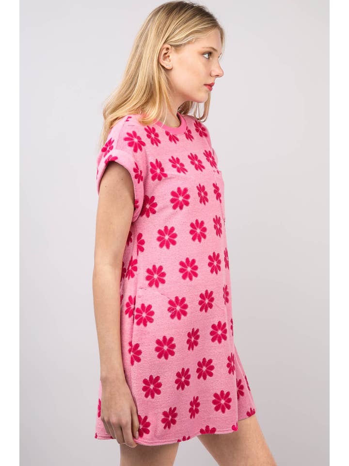 Vert ND31333-Mini-robe florale en tricot éponge français en vente sur Faire8