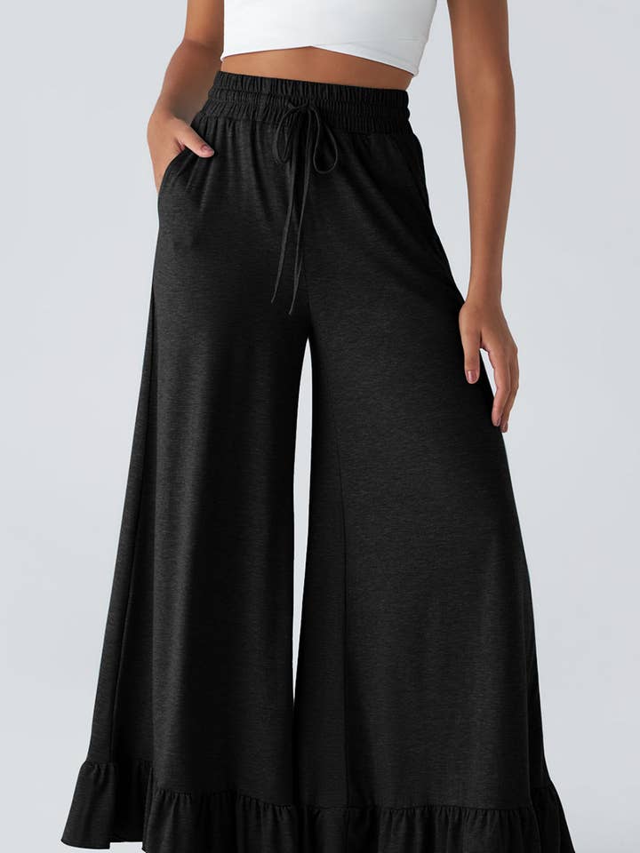 Pantalon large à volants Freya avec poches pour la vente par Threaded Pear