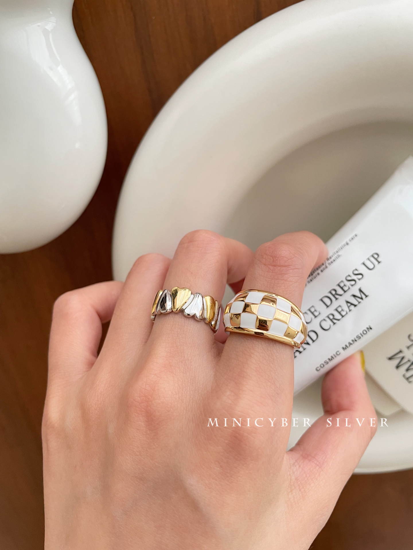 MINICYBER STUDIO - Wholesale Band/Stacked Ring - Simply Checkered Ring5